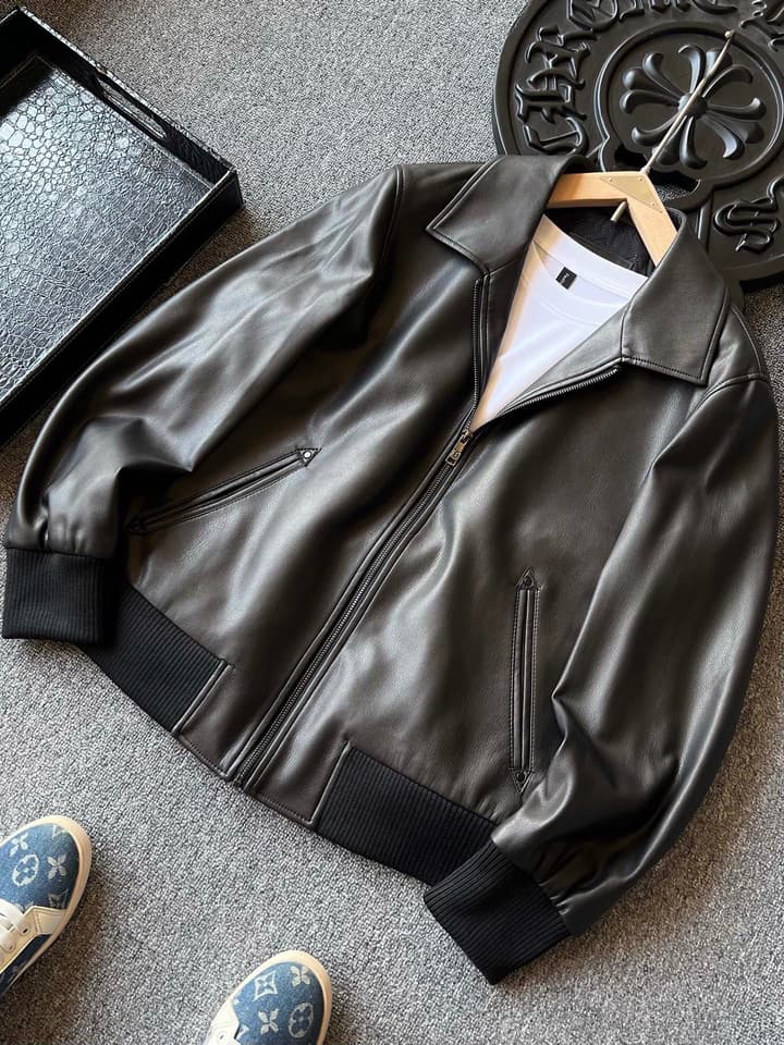 Zegna Padded Sheepskin Collared Leather Jacket in Dark Espresso Leather