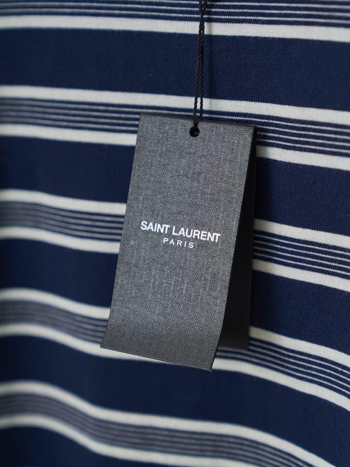 Saint Laurent YSL Embroidered Striped Tank Top in Navy Blue