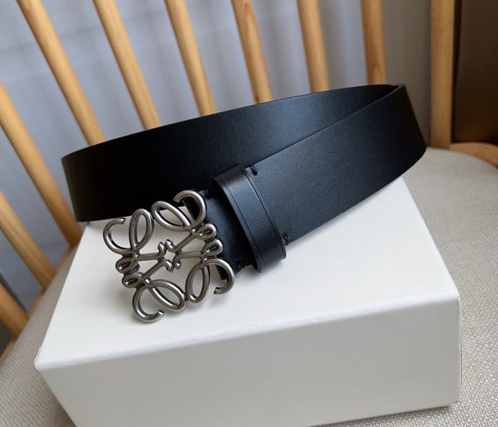 Loewe Narrow Leather Belt with Anagram Padlock Buckle in Black Leather With Silver Buckle