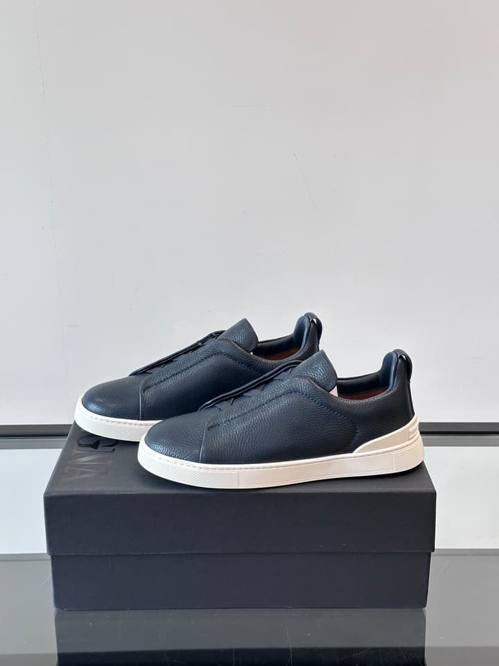 Zegna Men's Low-Top Leather Sneakers in Black & White