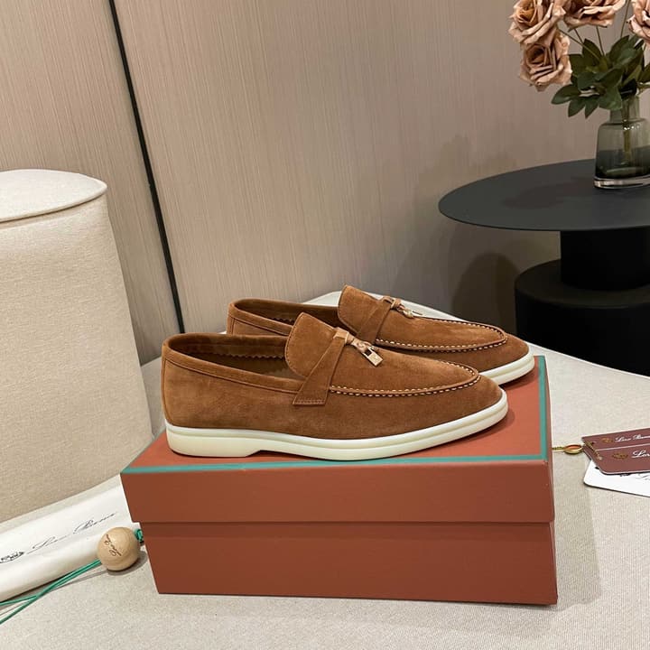 Loro Piana Summer Charms Walk Moccasin Loafers in Black Leather