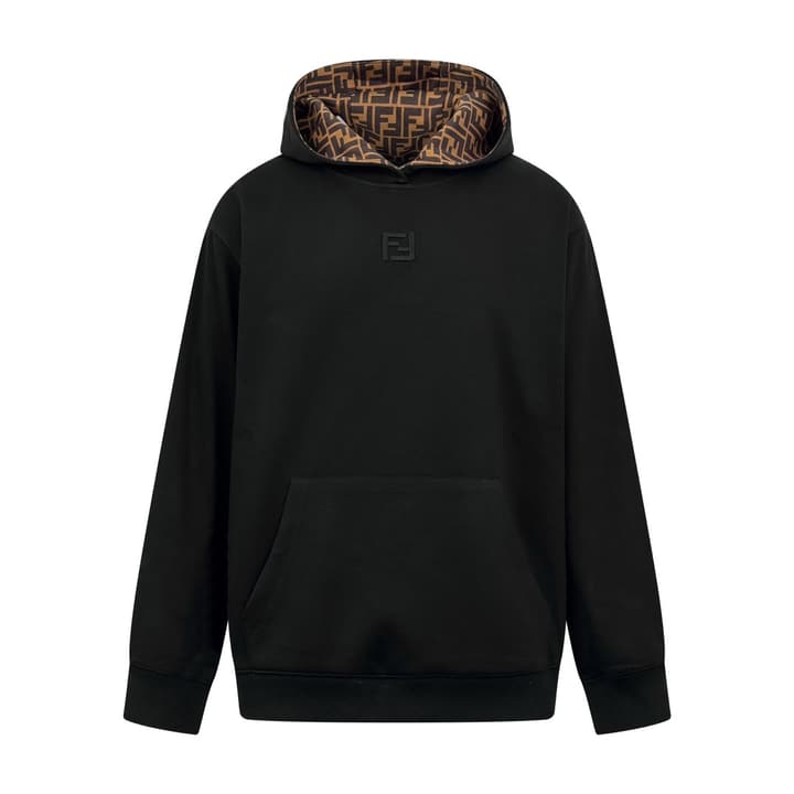 Fendi FF Embroidered Hooded Sweatshirt in Black With Ff Pattern Lining