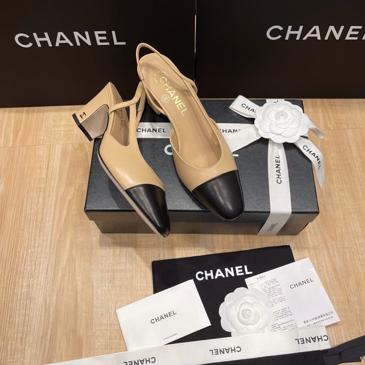 Chanel Classic Slingback Heels in Black Polished Finish