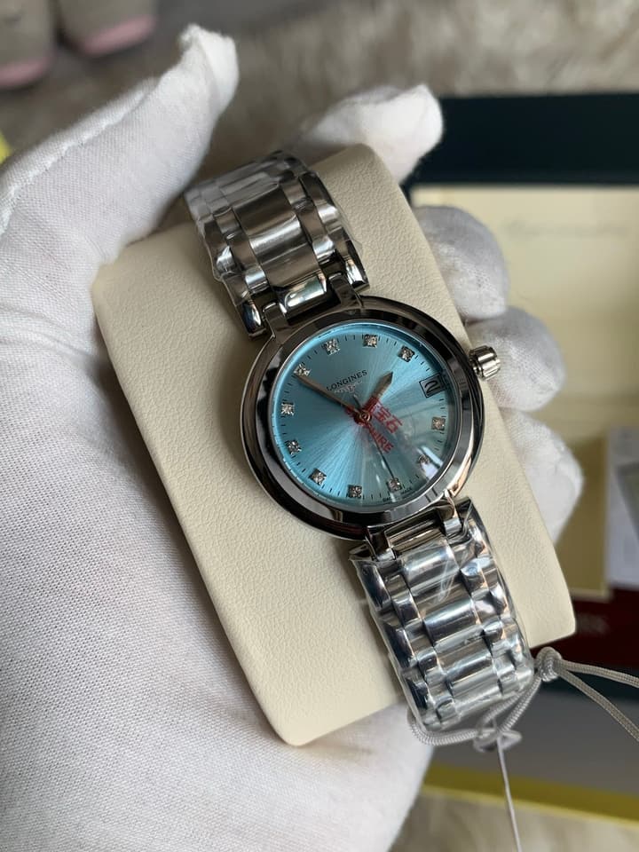 Longines Heart Moon Series 30mm Moon Phase Watch in Stainless Steel Daphne Blue Dial