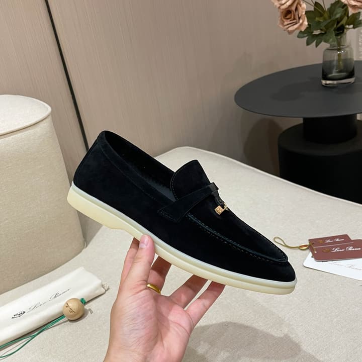 Loro Piana Summer Charms Walk Moccasin Loafers in Black Leather