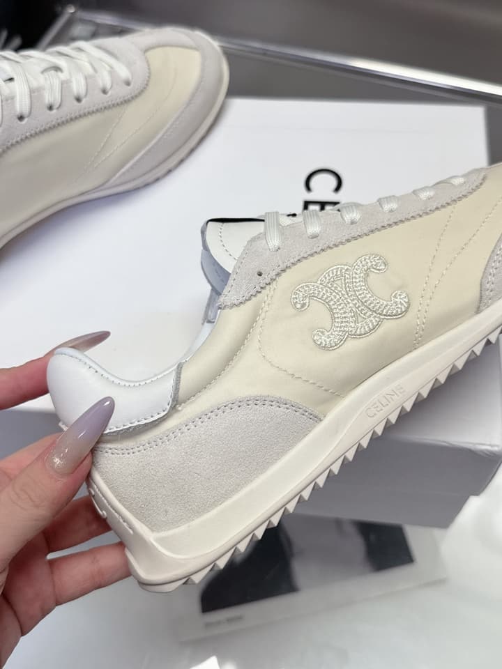 Celine Racer Women's Low-Top Sneakers in Black With White Laces