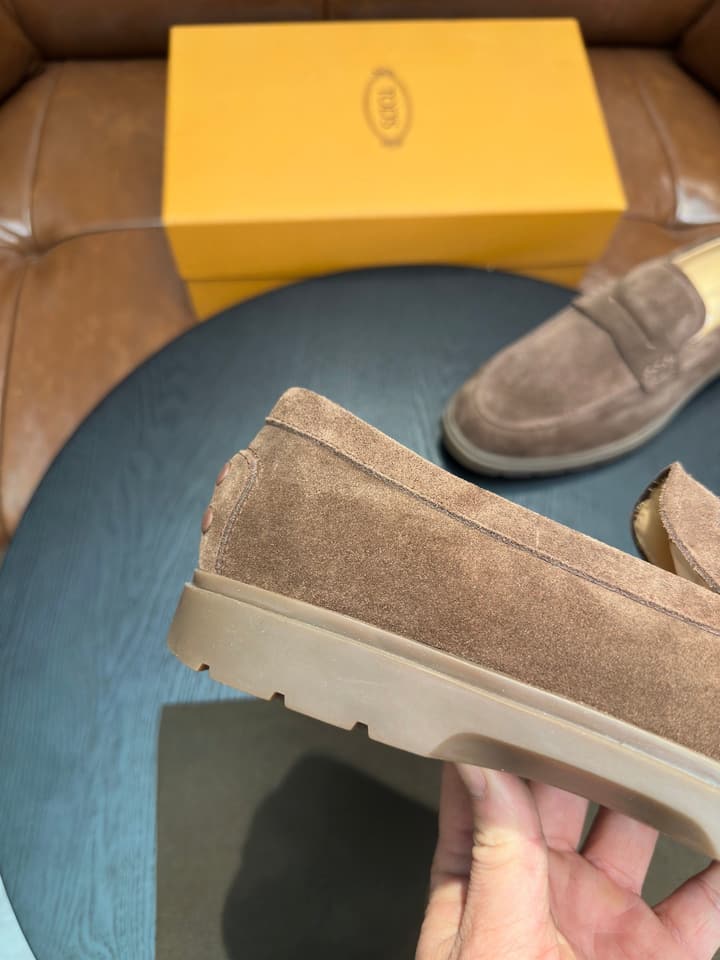 Tod's Suede Calfskin Loafers in Cognac Suede