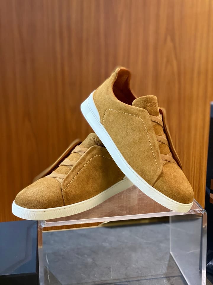 Zegna Triple Stitch Leather Sneakers in Black Smooth Leather