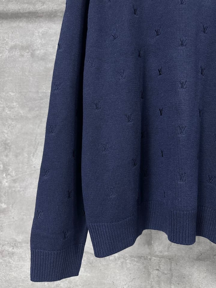 Louis Vuitton Monogram Embroidered Round Neck Sweater in Navy Blue Embroidered Monogram Sweater
