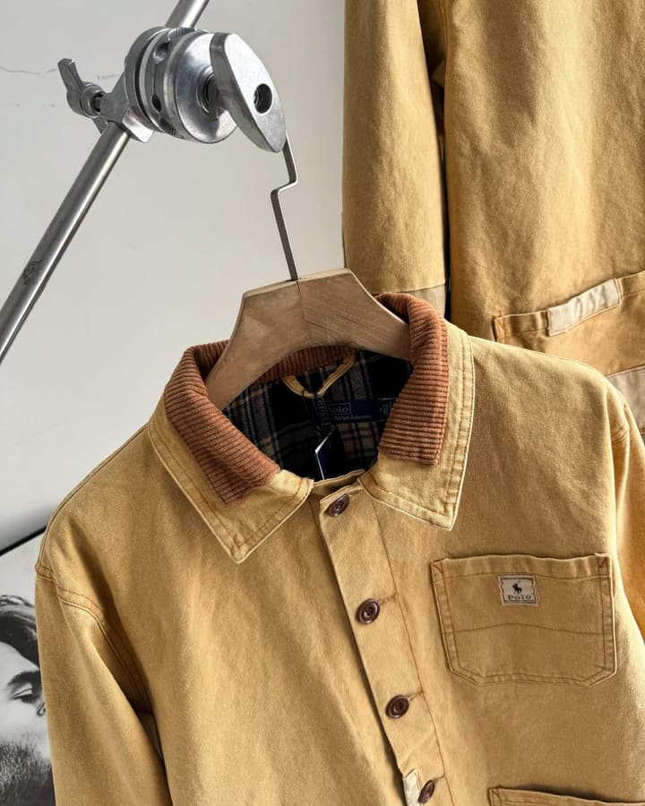 Ralph Lauren Barn Washed Distressed Jacket – 2025 Spring New in Classic Mustard Tan