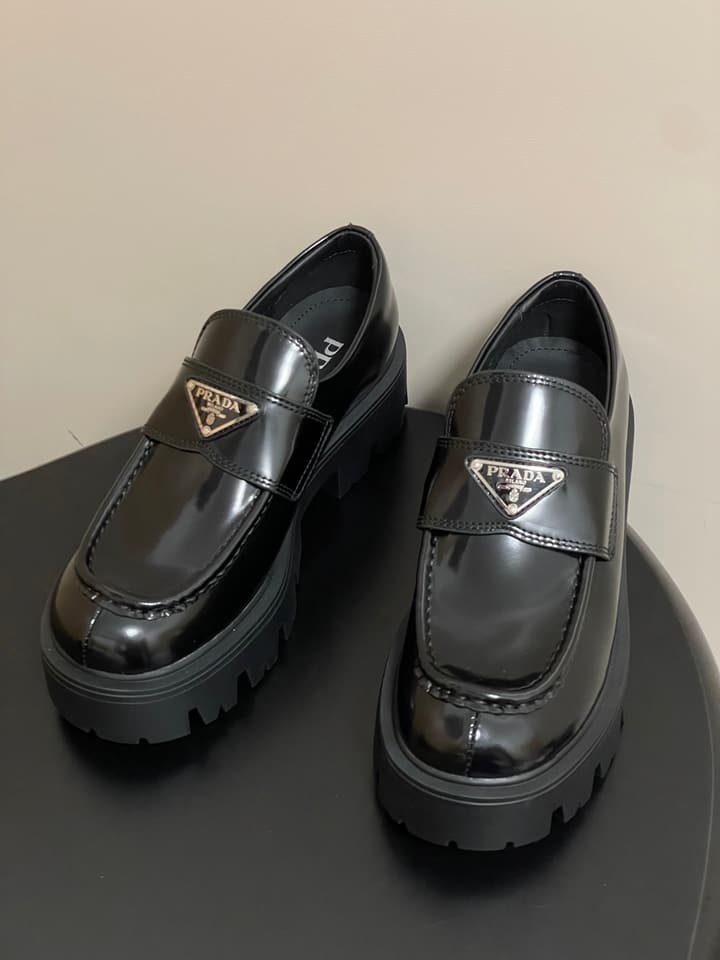 Prada Thick-Soled Platform Loafers – 25FW in Deep Gloss Black