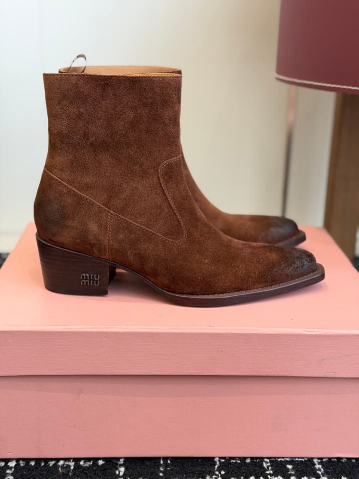 Miu Miu Distressed Leather Cowboy Biker Boots – 2026SS