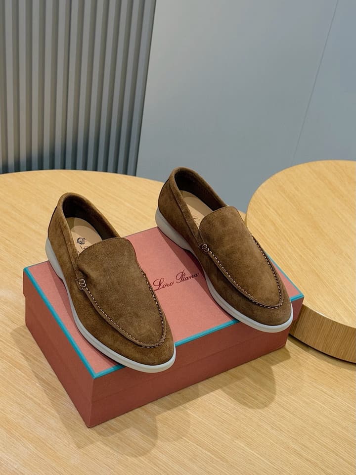 Loro Piana Italian Handmade Suede Loafers in Camel Brown Suede