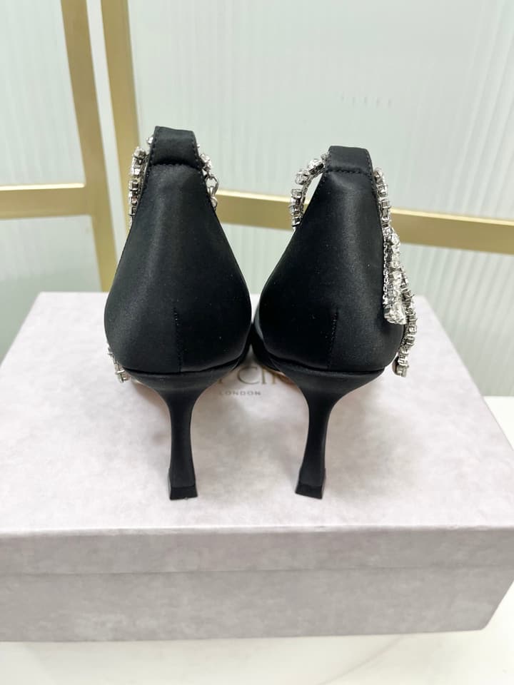 Jimmy Choo Stevie 100 Bow Crystal Silk Heels – 2025SS in Black Silk