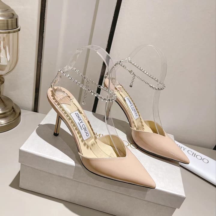 Jimmy Choo Rhinestone and Pearl Embellished Sandals – 2025 Collection in Black Patent