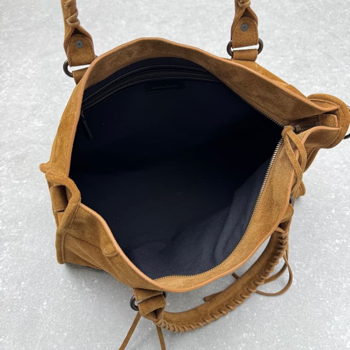 Balenciaga Le City Medium Suede Shoulder Bag in Caramel Suede