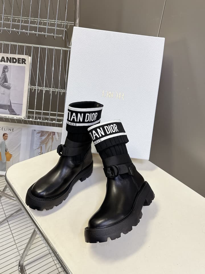 Dior Autumn/Winter Knight Knee-High Boots in Black Knit Sock Boot