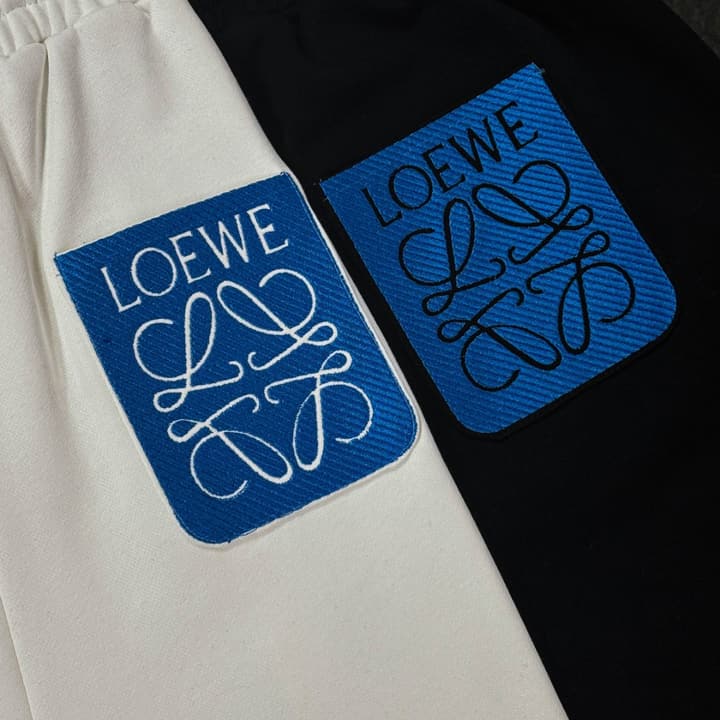 Loewe Classic Element Embroidered Shorts in Black With Blue Anagram Logo