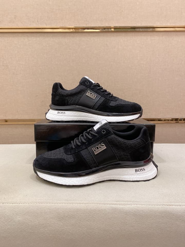Boss Italian Leather Casual Sneakers in Dark Navy