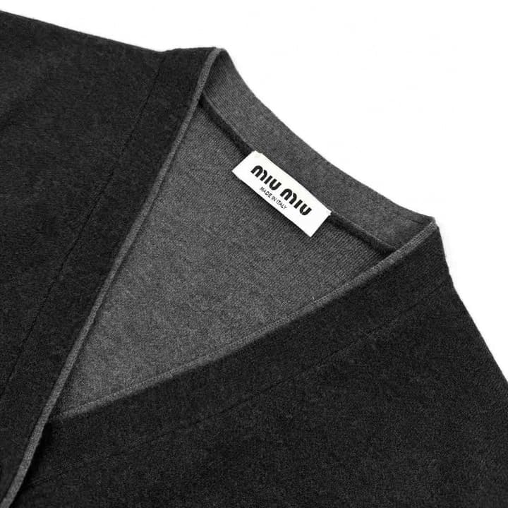 Miu Miu Inlaid Logo Knitted Cardigan in Black