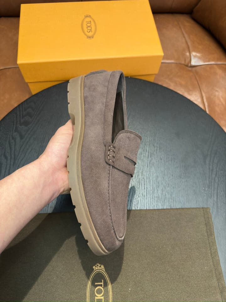 Tod's Suede Calfskin Loafers in Cognac Suede