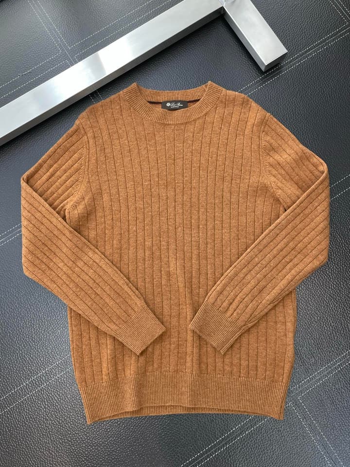 Loro Piana Men's Casual Knit Sweater in Camel Brown Sweater