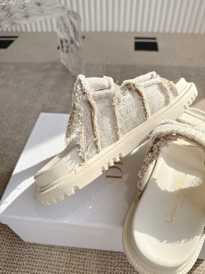Dior Velcro Summer Sandals in Bright Cream Woven