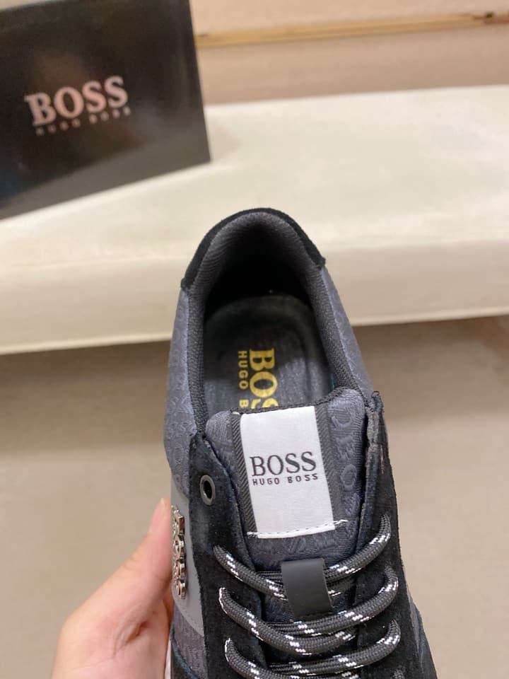 Boss Italian Leather Casual Sneakers in Dark Navy