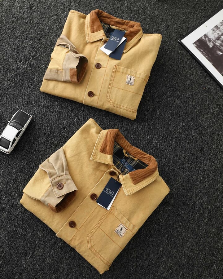 Ralph Lauren Barn Washed Distressed Jacket – 2025 Spring New in Classic Mustard Tan