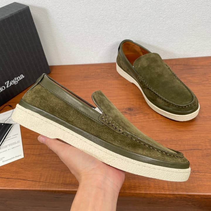 Zegna Men's Suede Leather Slip-On Loafers in Black Suede Loafer
