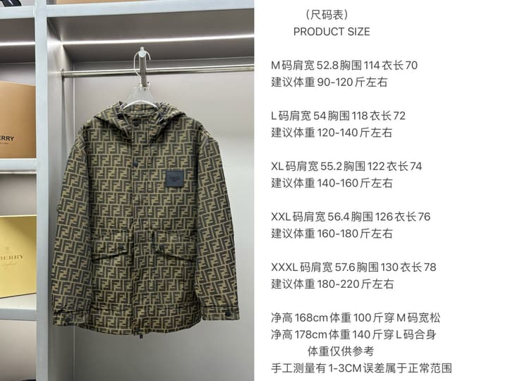Fendi FF Jacquard Hooded Thin Jacket in Olive Brown Ff Jacquard