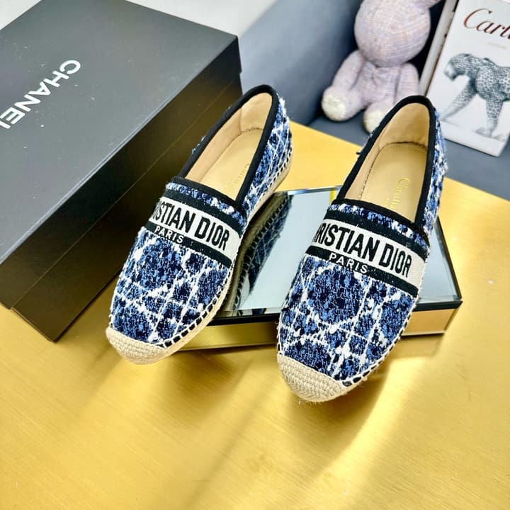 Dior Granville Embroidered Espadrille Flats in Beige/brown Oblique Pattern