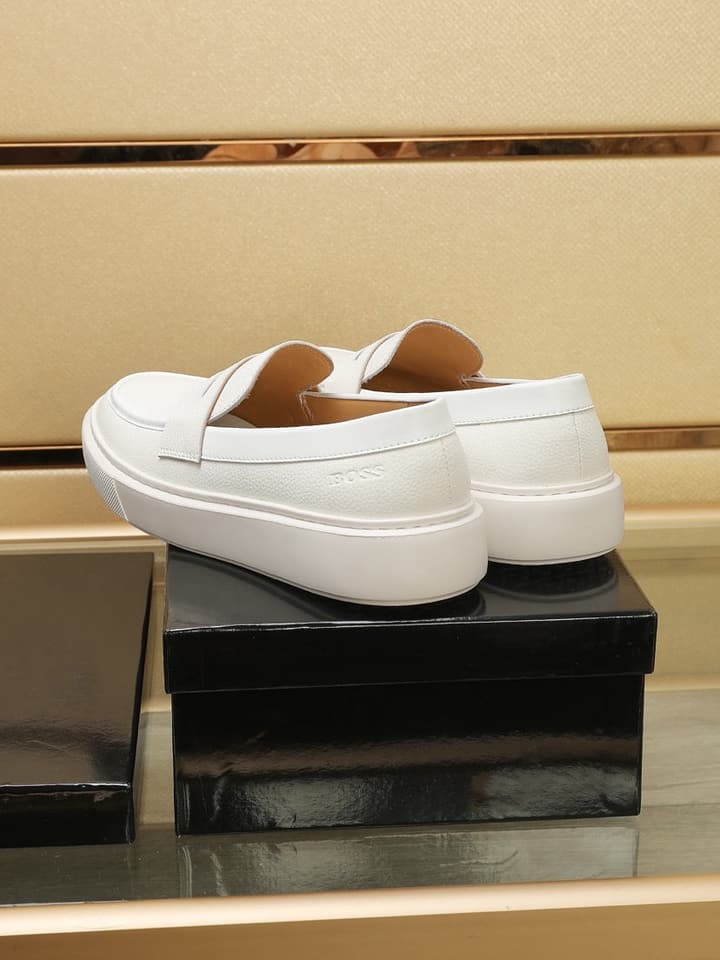 Boss Men's Luxury Leather Slip-On Loafers in Black Smooth Leather