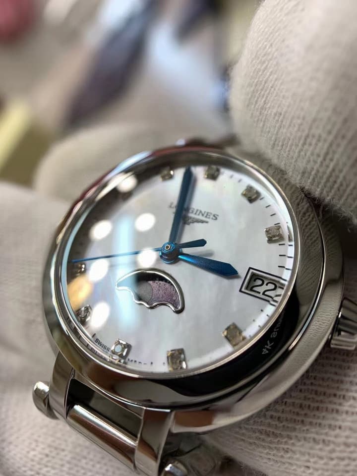 Longines Heart Moon Phase Watch in Stainless Steel Bracelet, White Moon Phase Dial