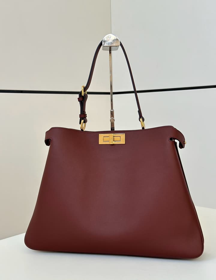 Fendi Peekaboo Iconic Large Handbag in Deep Burgundy Calfskin