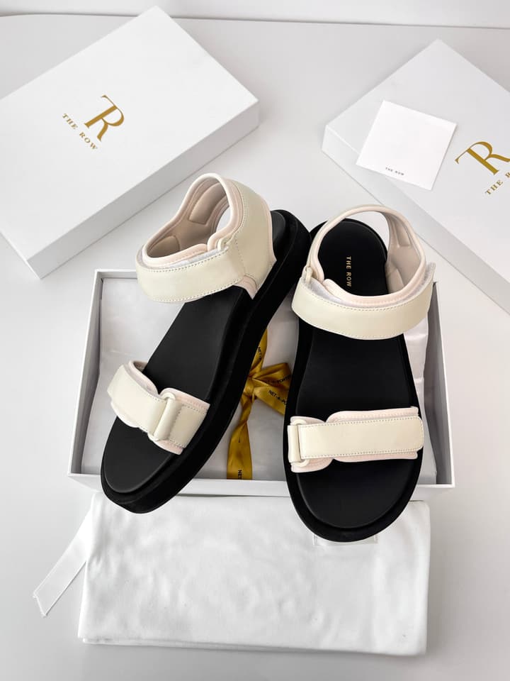 The Row Classic Velcro Beach Sandals in Black And Cream