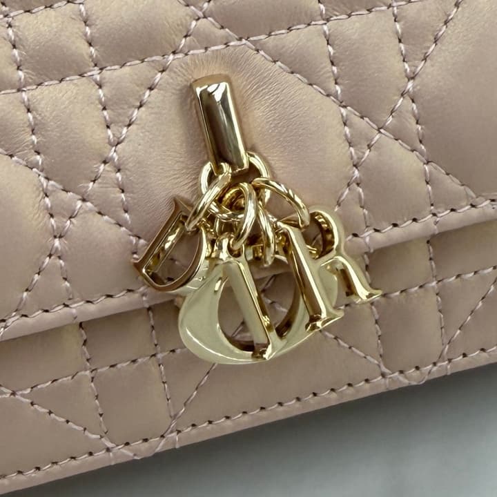 Dior Lady Dior Pearlescent Lambskin Pearl Clutch Bag in Light Nude Beige