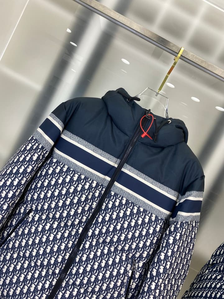 Dior Full Print Jacquard Reversible Puffer Jacket – 25FW in Dark Blue Jacquard Logo Print