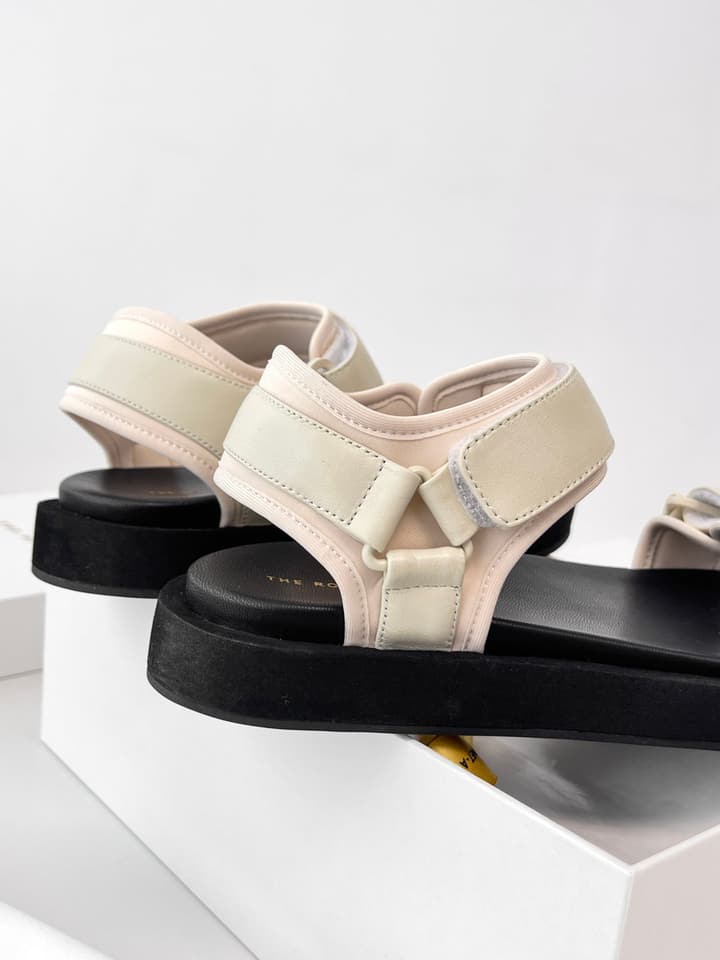 The Row Classic Velcro Beach Sandals in Black And Cream