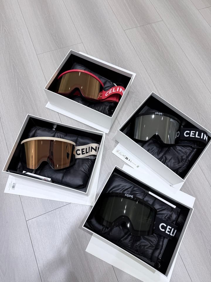 Celine Shield Acetate Ski Goggles in Bronze Lens With Red Strap