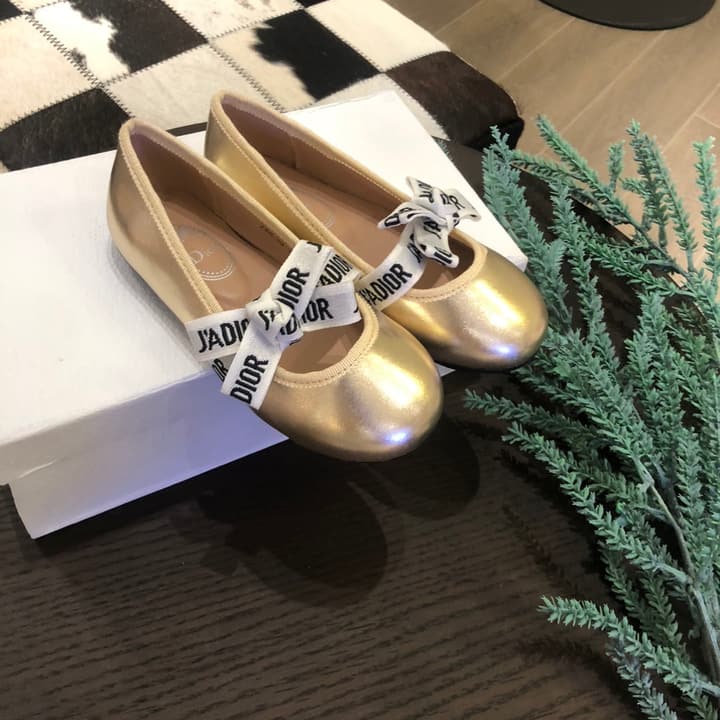 Whimsical Wonders Bowknot Ballerina Flats – Kids Collection in Metallic Gold With Logo Bow