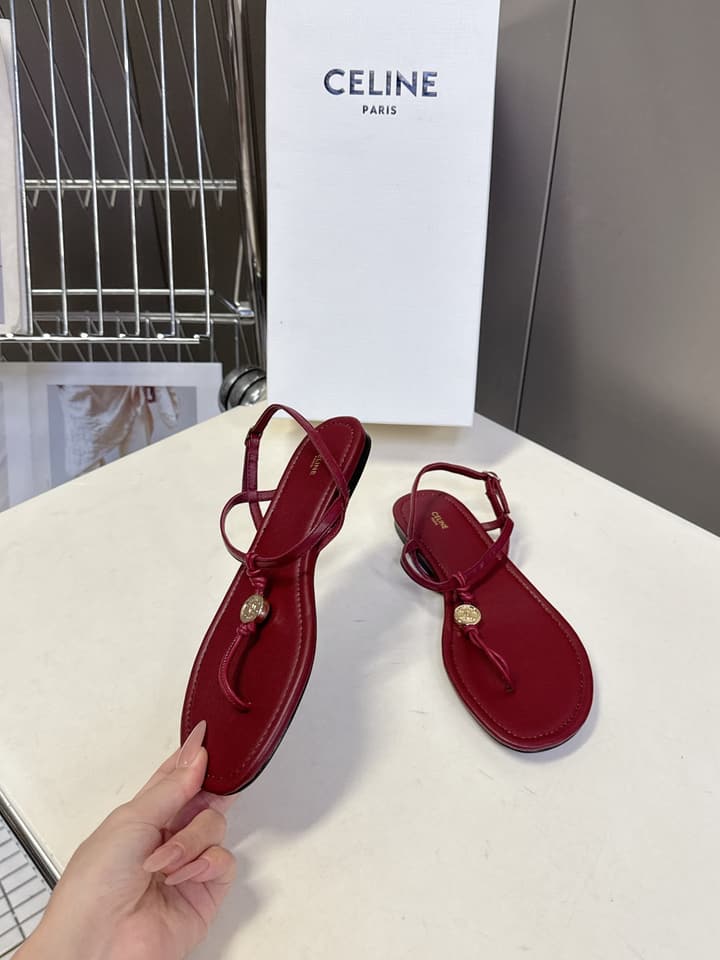 Celine Triomphe T-Strap Flat Sandals – Spring/Summer Collection in Black