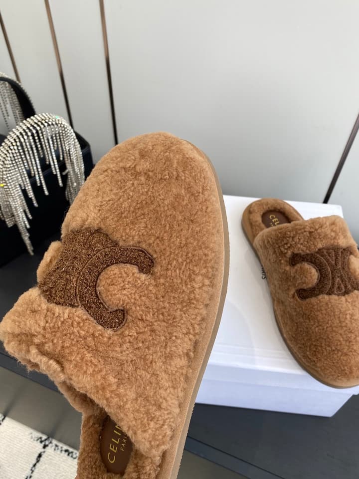 Celine Triomphe Wool Slippers – Autumn/Winter Collection in Beige