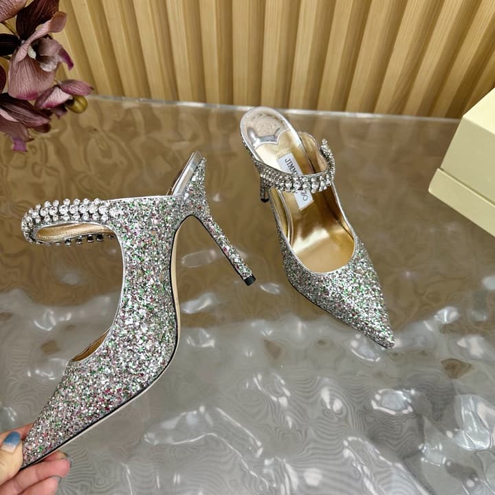 Jimmy Choo Sequined Evening Heels – 2025SS in Nude Shimmer