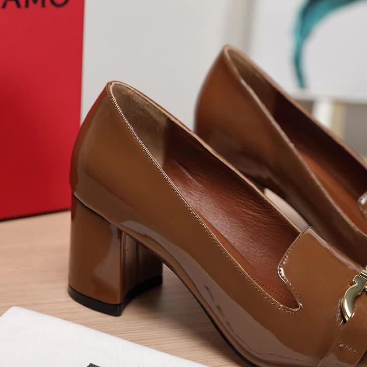 Ferragamo Classic Square Toe Pumps in Brown