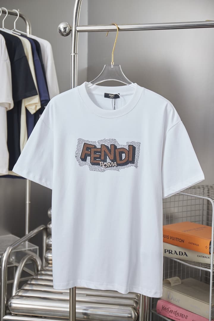 Fendi Embroidered Logo Rhinestone T-Shirt – 26SS Early Spring Collection in Classic Black