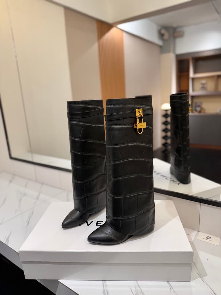 Givenchy Lock Detail Knee-High Boots – 2024 SS in Black Leather