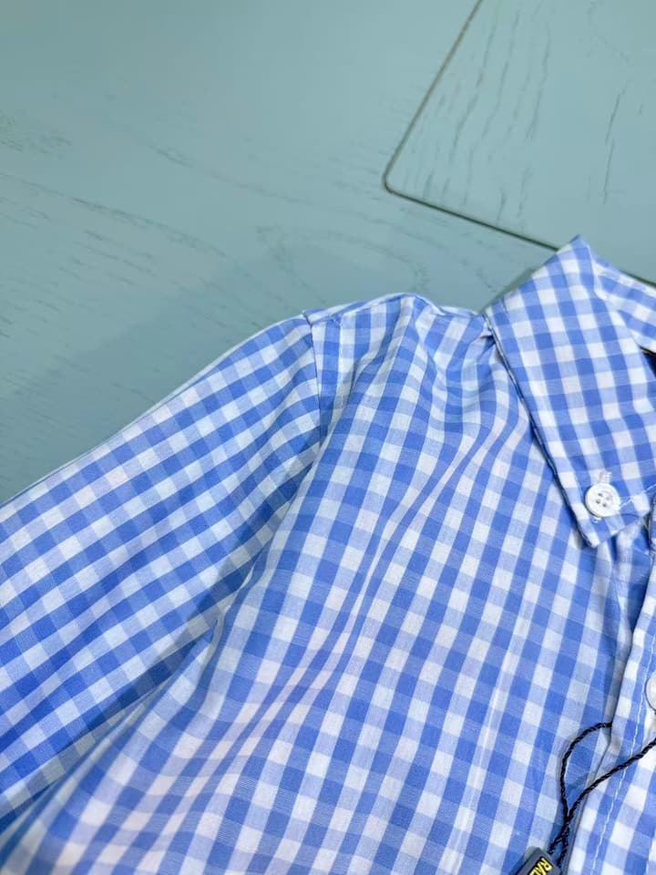 Ralph Lauren Polo Kids Embroidered Shirt – 2025SS – Kids Collection in White And Blue Gingham