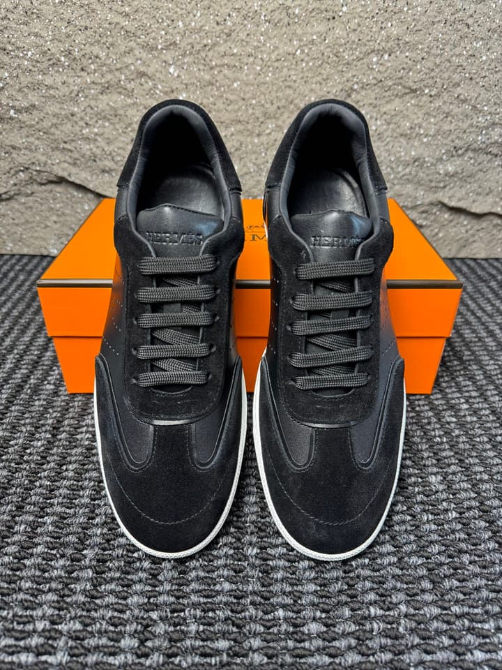 Hermès Laser-Punched H Nappa Calfskin Sneakers in Black