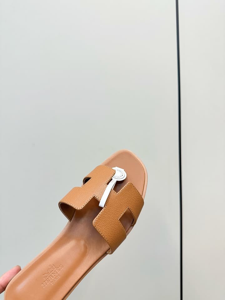 Hermès Fashion Palm-Grain H Slides in Brown